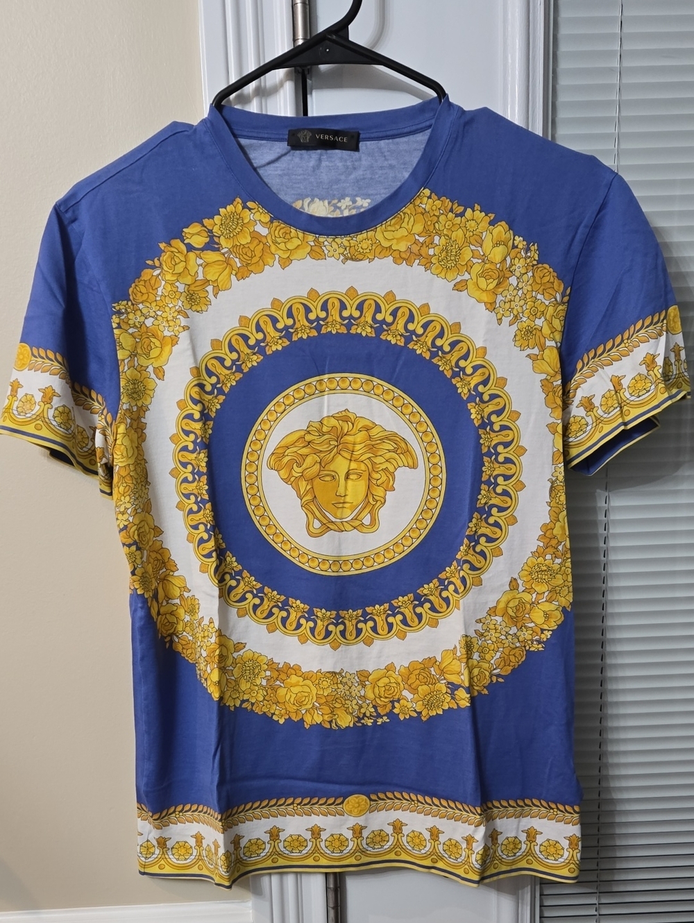 Versace Royal Blue & Gold Medusa Circle Print Tee